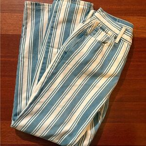 American Eagle High Rise Mom Jean Blue Cream Striped Size (size 0 regular)